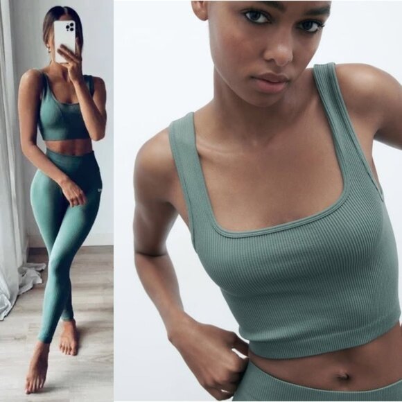 Zara Limitless Contour Collection Square Neckline Cropped Tank Top Seamless M/L - Picture 1 of 13